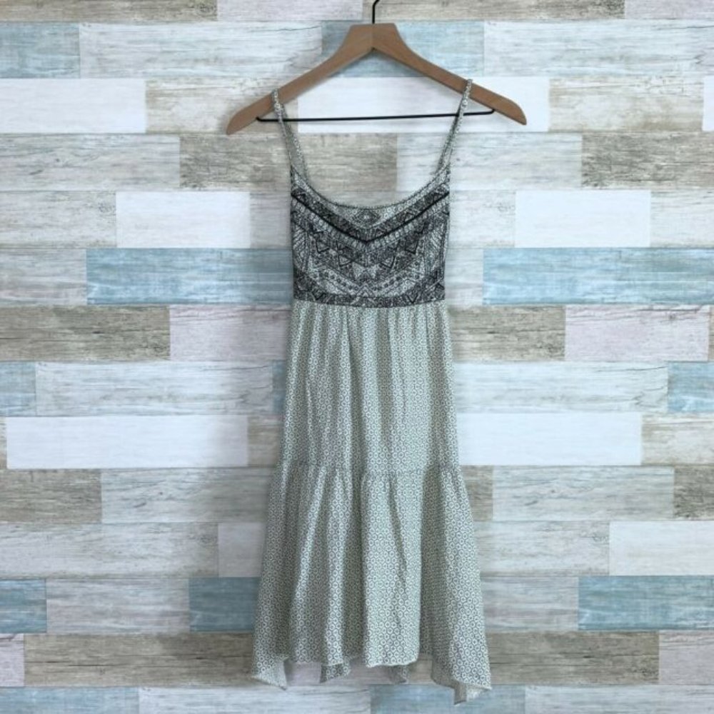 American Eagle Embroidered Cross Back Babydoll Dress White Black Womens Medium